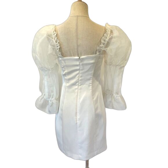 Amanda Uprichard Ivory Puff Sleeve Mini Dress Organza Puff Sleeve Small - Picture 4 of 11